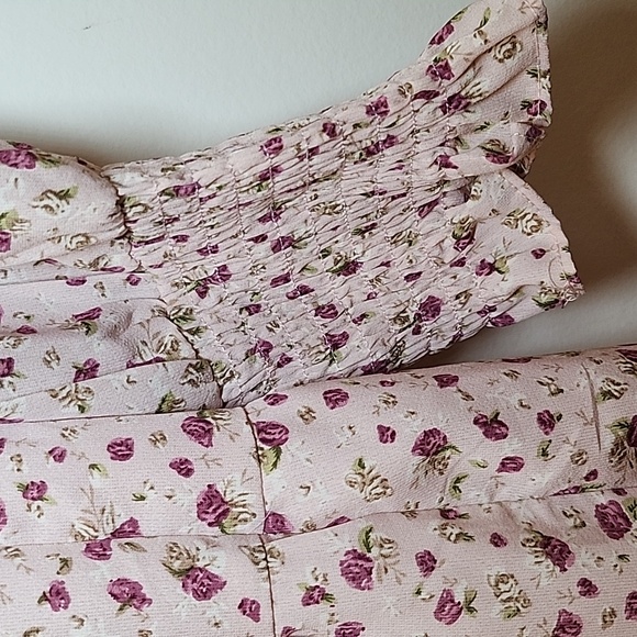 Aura Boho Floral Midi Dress Smocked Fit&Flare Long Sleeve Romantic Fluence Sz L - Picture 8 of 16